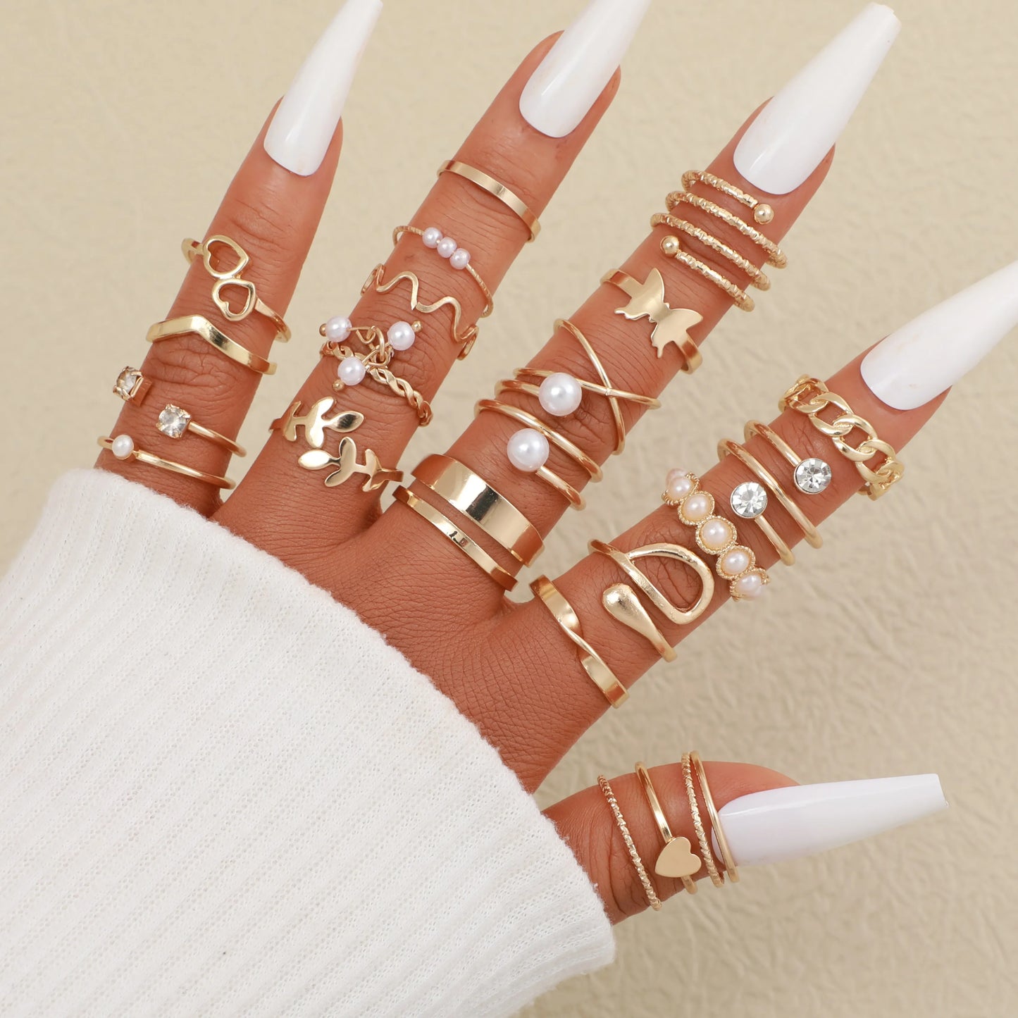 22 Sets Of Creative Ring Gold-color